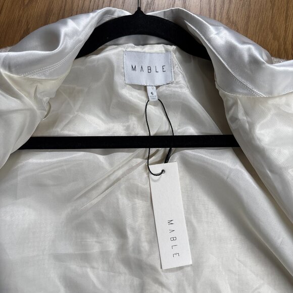 MABLE White Tweed Skirt Suit Set Pearl Button Satin Collar – Size S - Picture 13 of 13